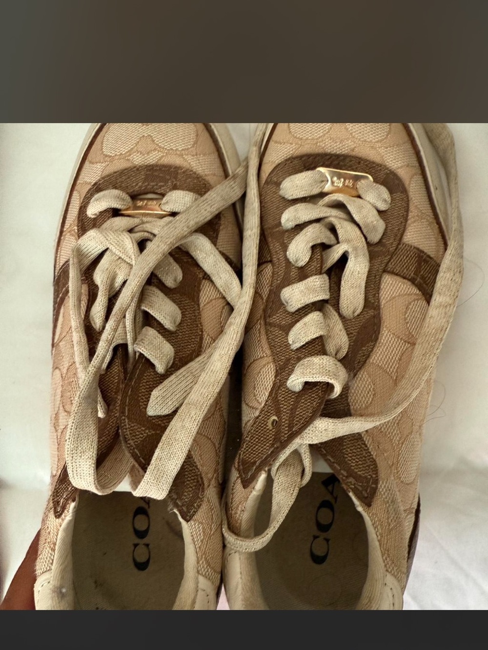 Coach Beige and Brown Signature Canvas Sneakers